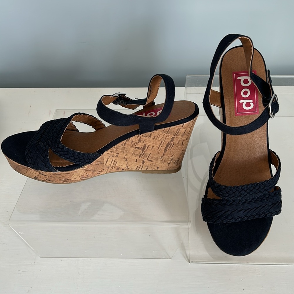 (EUC) POP Navy Wedge Sandals (9)